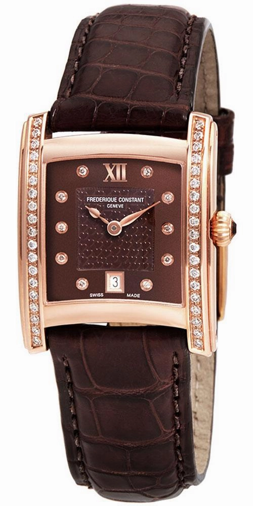 Frederique Constant Delight Carree Rose Gold Plated & Diamond Brown Leather Womens Watch Date FC-220CHD2ECD4
