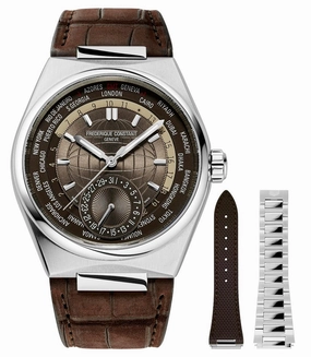 Frederique Constant Highlife Worldtimer Manufacture Automatic GMT Brown Dial Brown Leather Strap Interchangeable Brown Rubber/Steel Bracelet Date Mens Watch FC-718C4NH6