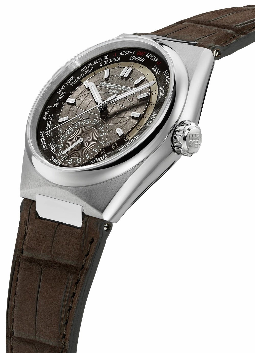 Frederique Constant Highlife Worldtimer Manufacture Automatic GMT Brown Dial Brown Leather Strap Interchangeable Brown Rubber/Steel Bracelet Date Mens Watch FC-718C4NH6