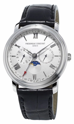 Frederique Constant Persuasion Classics Business Timer Moonphase Day/Date Black Leather Mens Watch FC-270SW4P6