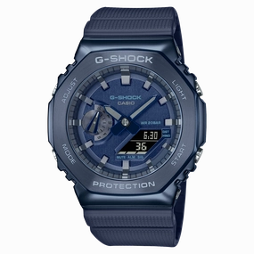G-Shock Metallic Blue Stainless Steel Watch GM2100N-2A with Textured Wristband