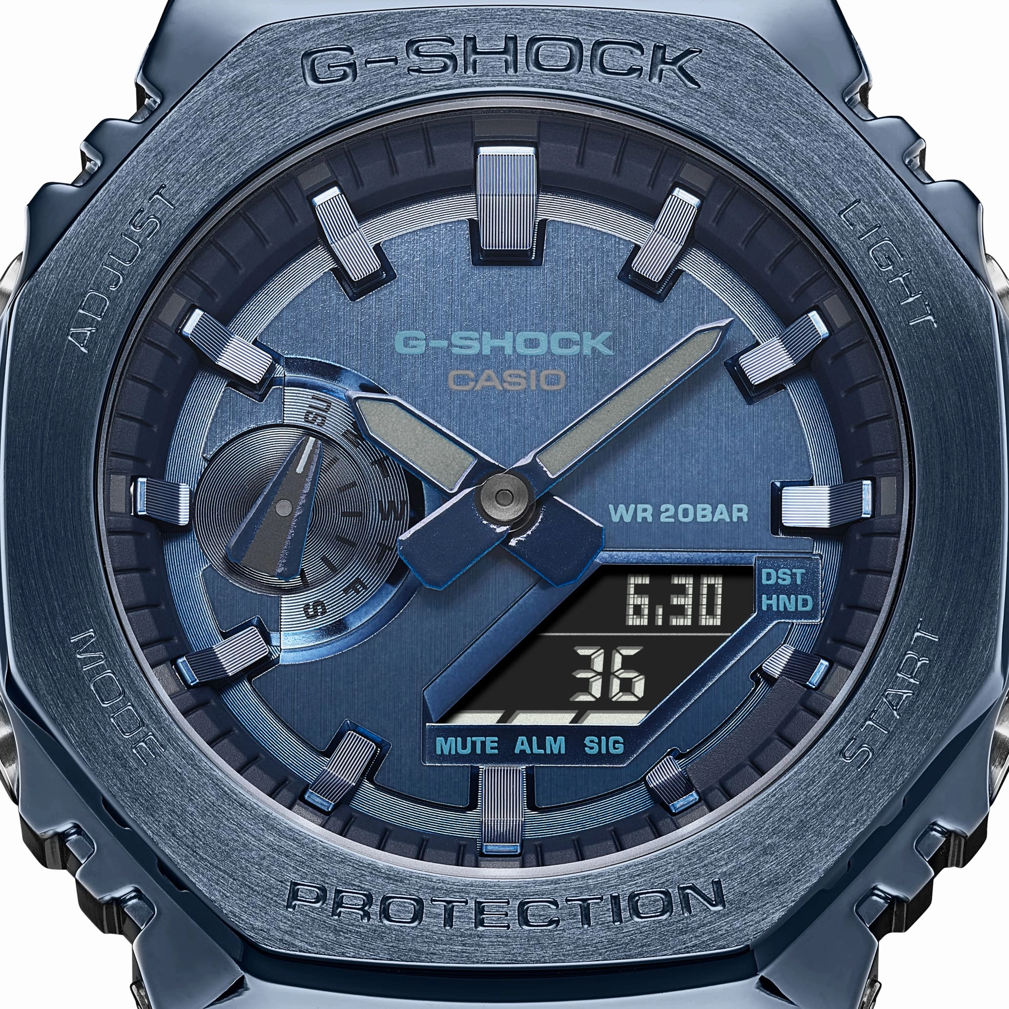 G-Shock Metallic Blue Stainless Steel Watch GM2100N-2A with Textured Wristband