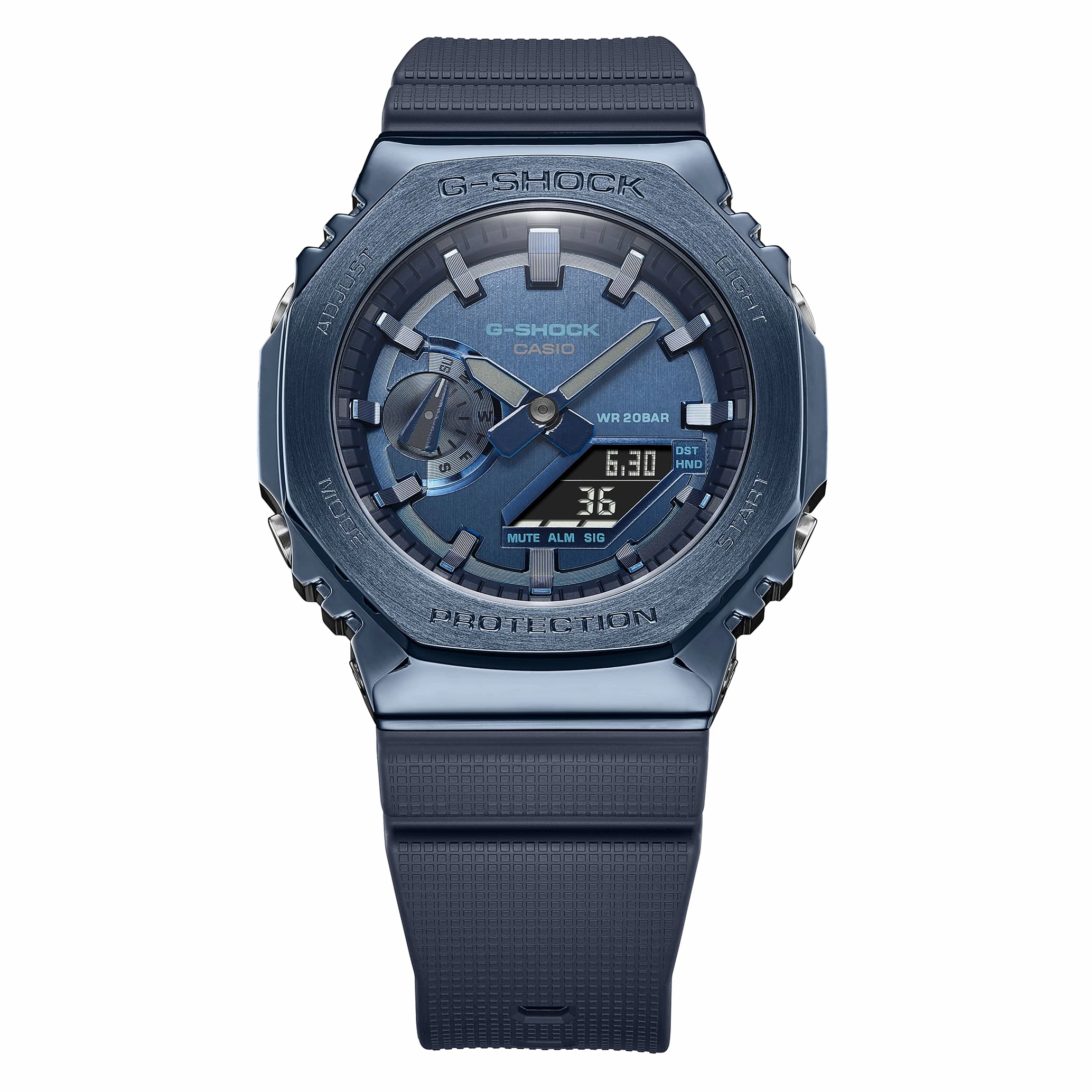 G-Shock Metallic Blue Stainless Steel Watch GM2100N-2A with Textured Wristband