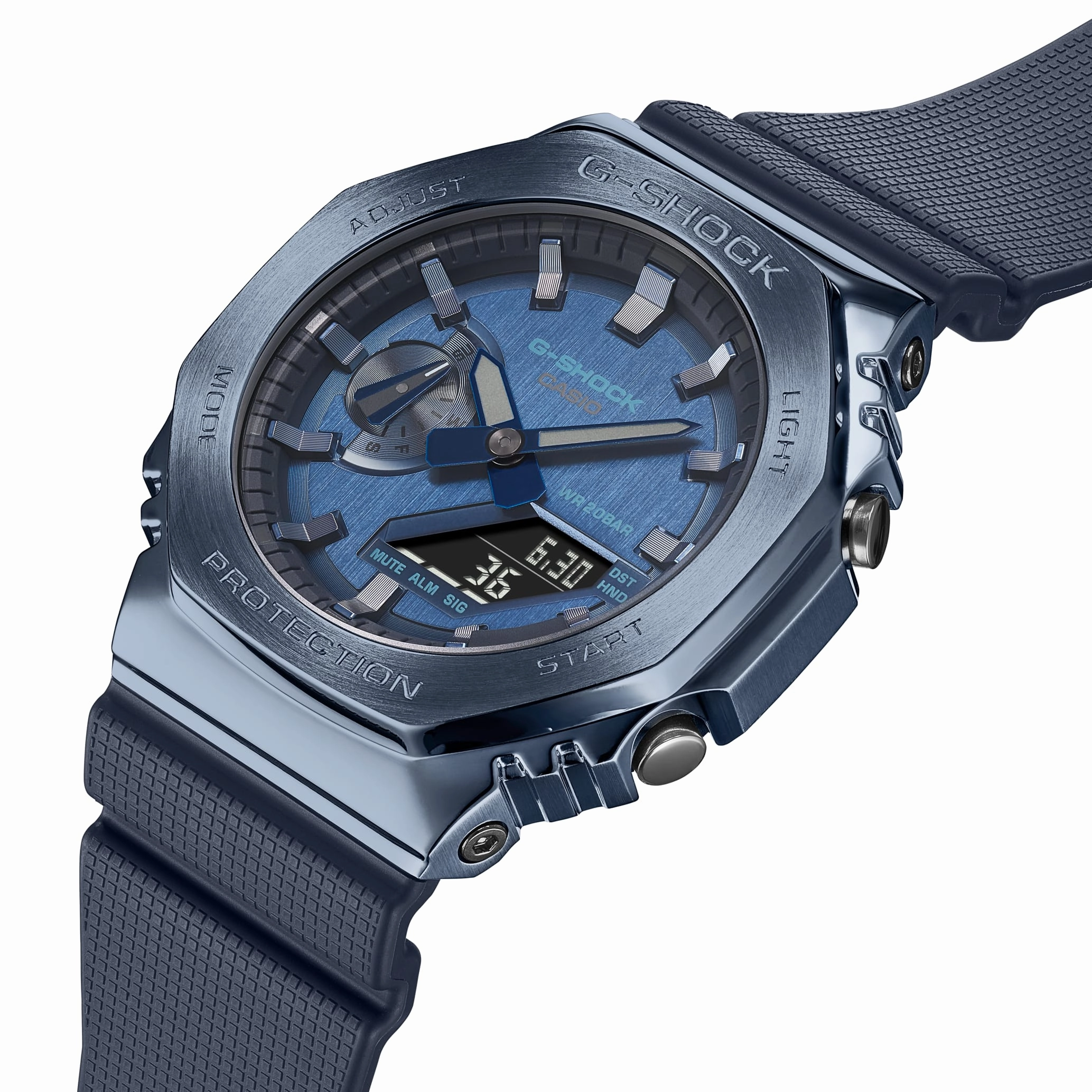 G-Shock Metallic Blue Stainless Steel Watch GM2100N-2A with Textured Wristband
