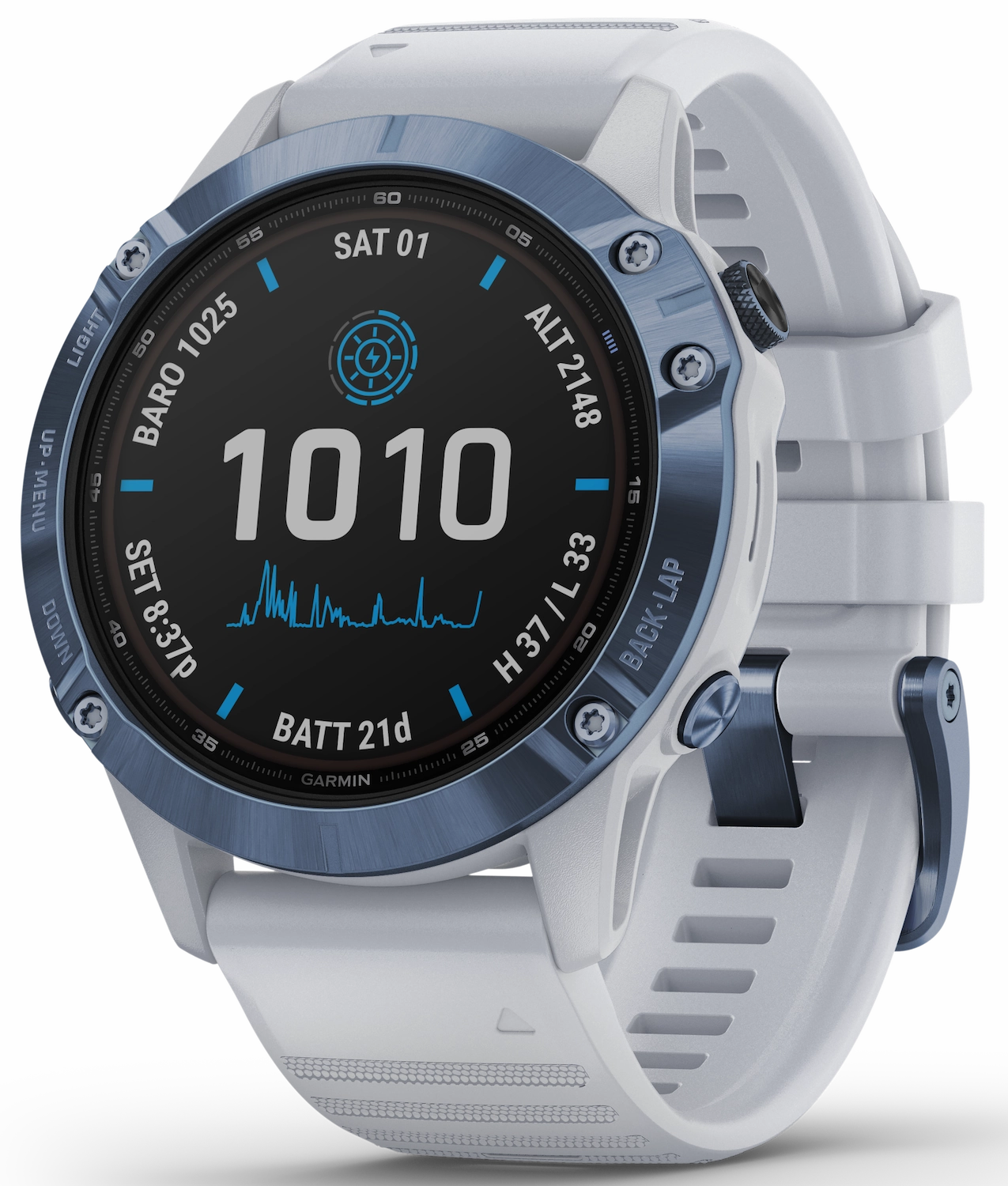 Garmin Watch Fenix 6 Pro Solar Mineral Blue With Whitestone Band D