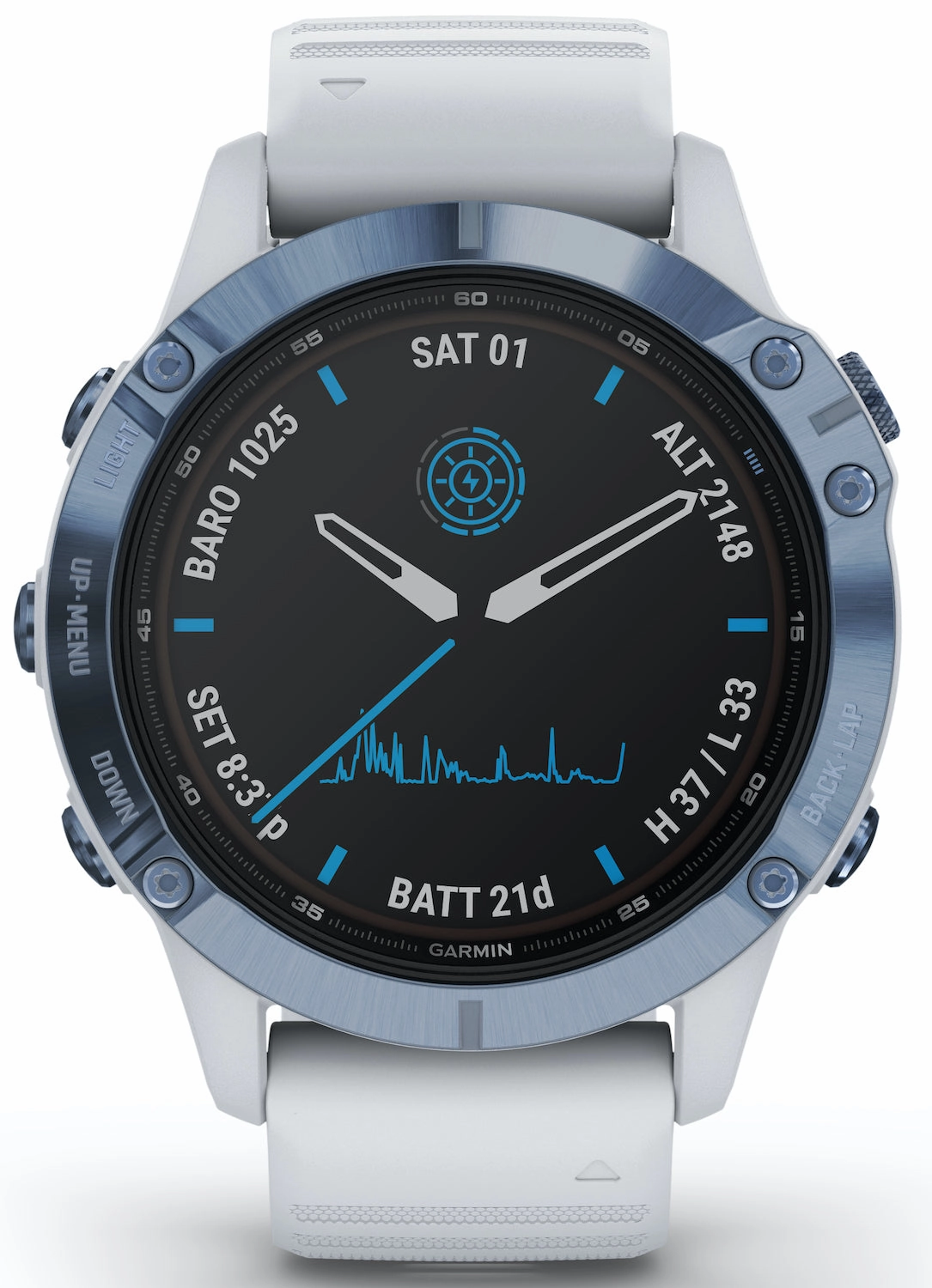 Garmin Watch Fenix 6 Pro Solar Mineral Blue With Whitestone Band D
