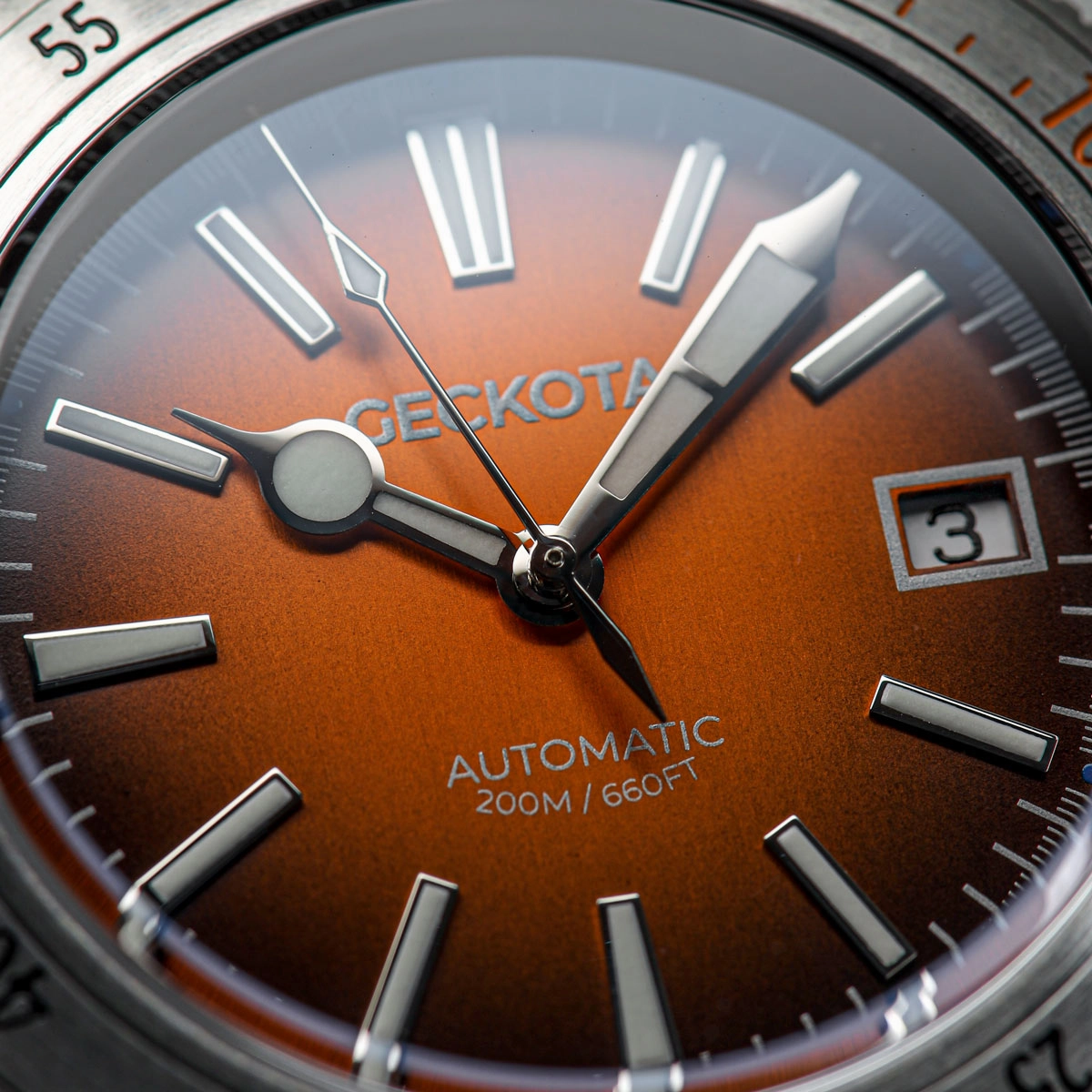 Geckota Sea Hunter Dive Watch Burnt Orange Steel Edition