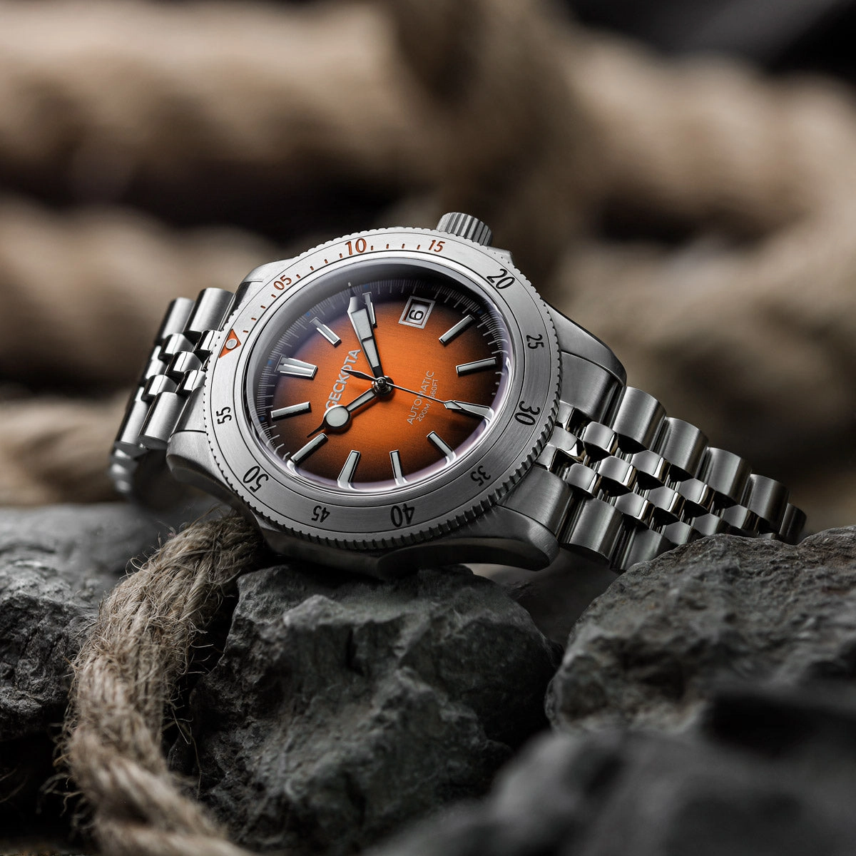 Geckota Sea Hunter Dive Watch Burnt Orange Steel Edition