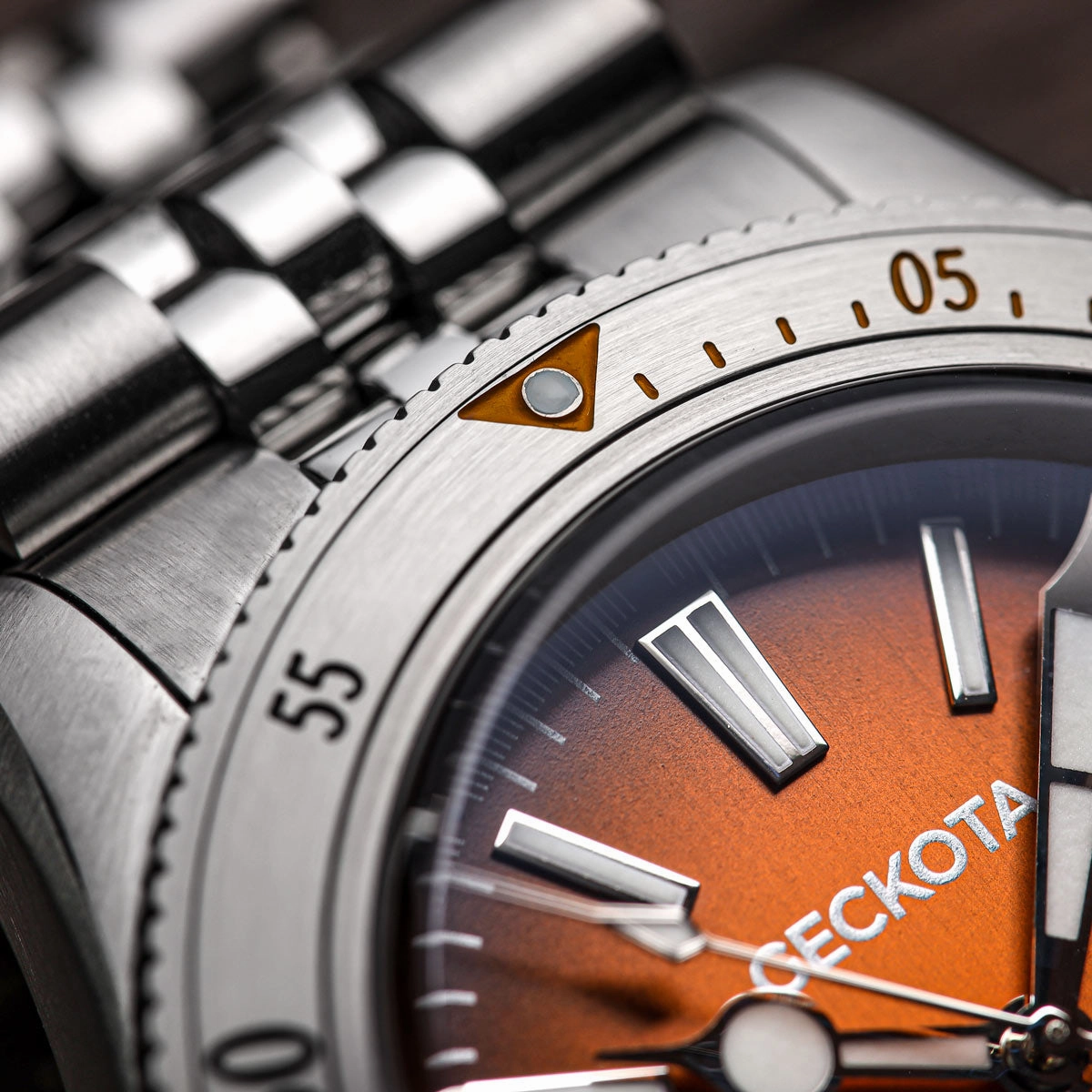 Geckota Sea Hunter Dive Watch Burnt Orange Steel Edition