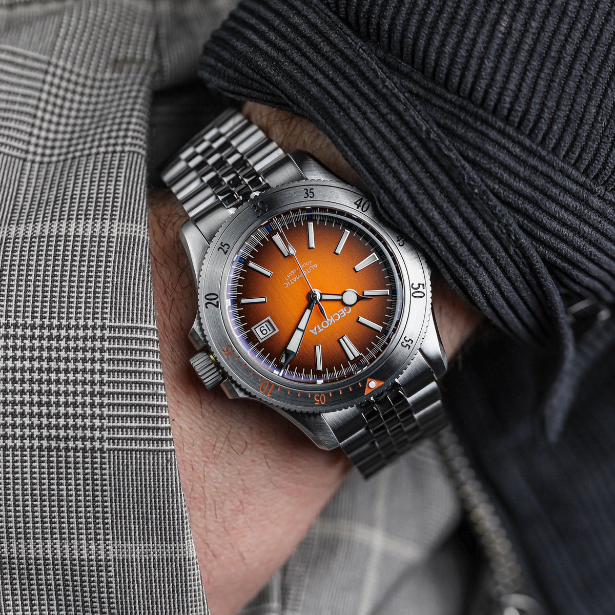 Geckota Sea Hunter Dive Watch Burnt Orange Steel Edition