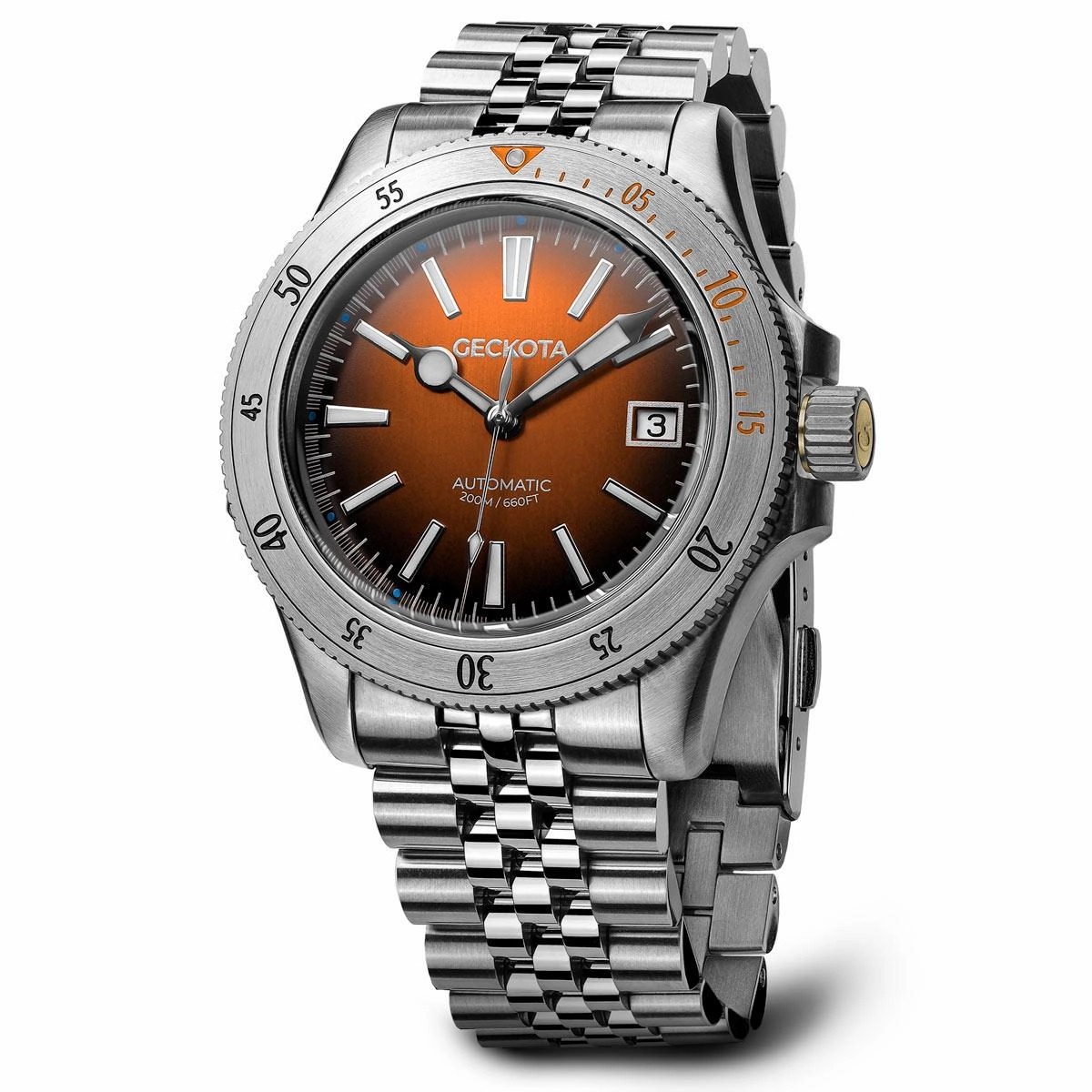 Geckota Sea Hunter Dive Watch Burnt Orange Steel Edition