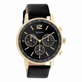 Gold coloured OOZOO watch with black leather strap - C10841