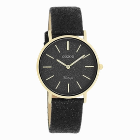 Gold coloured OOZOO watch with black leather strap - C20204