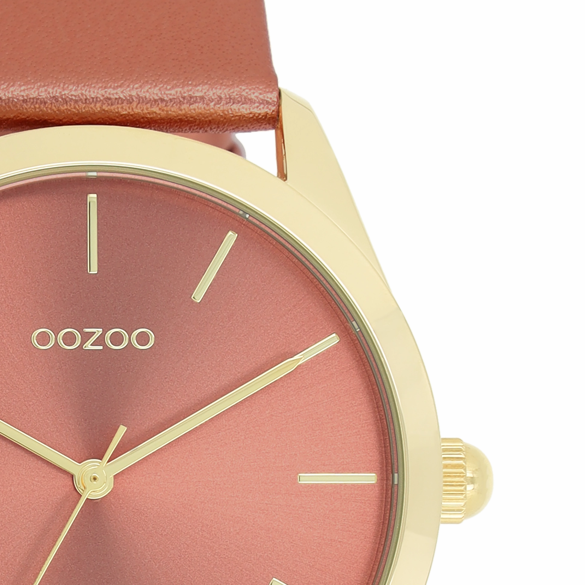 Gold coloured OOZOO watch with brick red leather strap - C11334