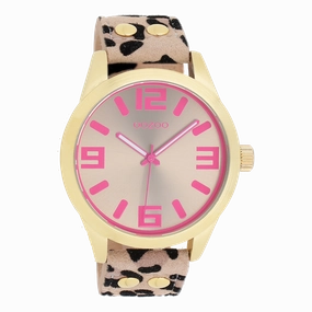 Gold coloured OOZOO watch with brown leather strap - C1099