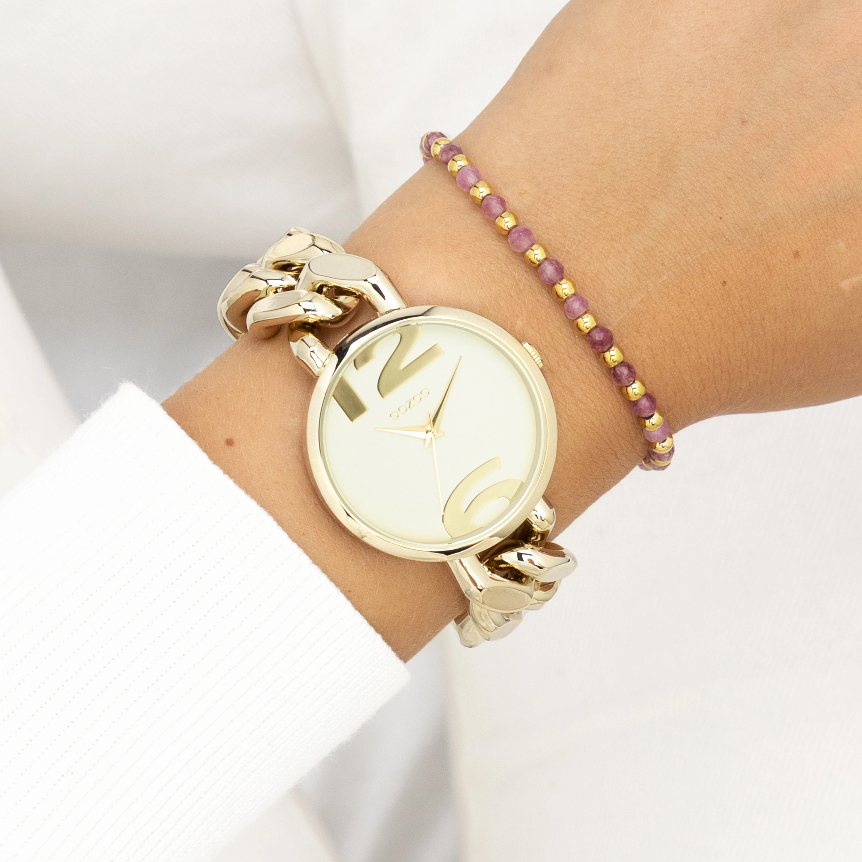 Gold coloured OOZOO watch with chunky chain bracelet - C11263