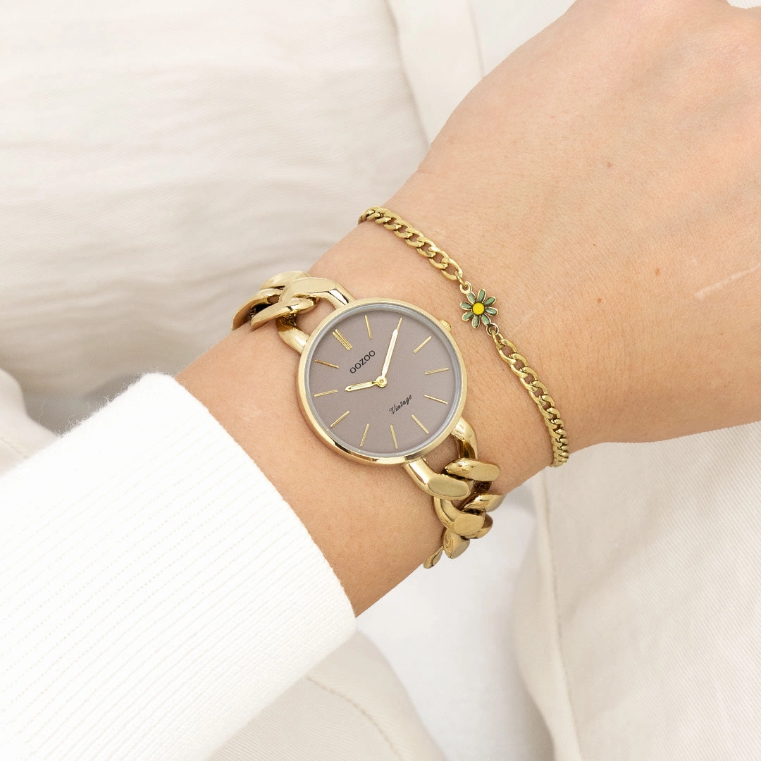 Gold coloured OOZOO watch with chunky chain bracelet - C20358