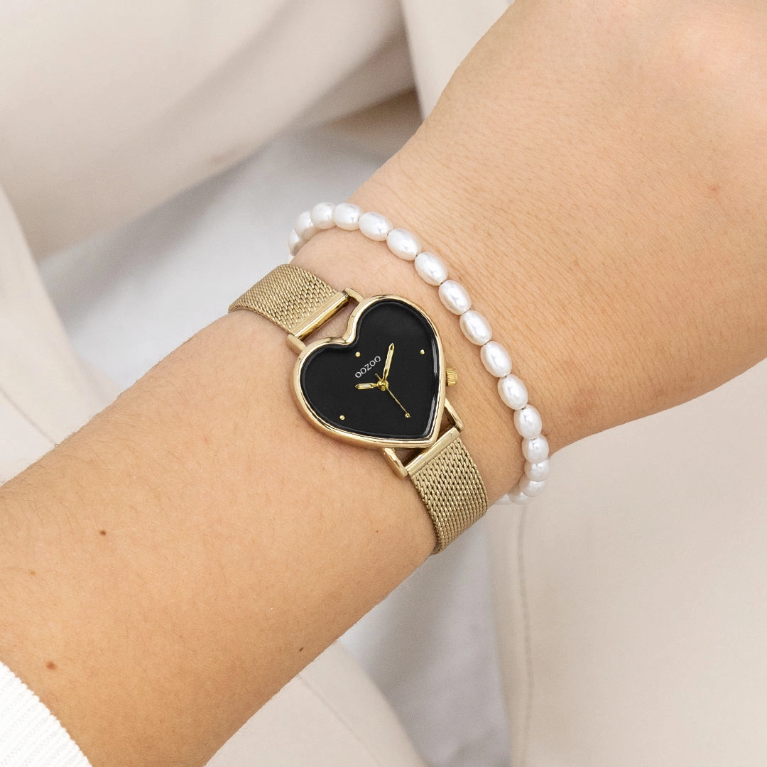 Gold coloured OOZOO watch with metal mesh bracelet - C11417