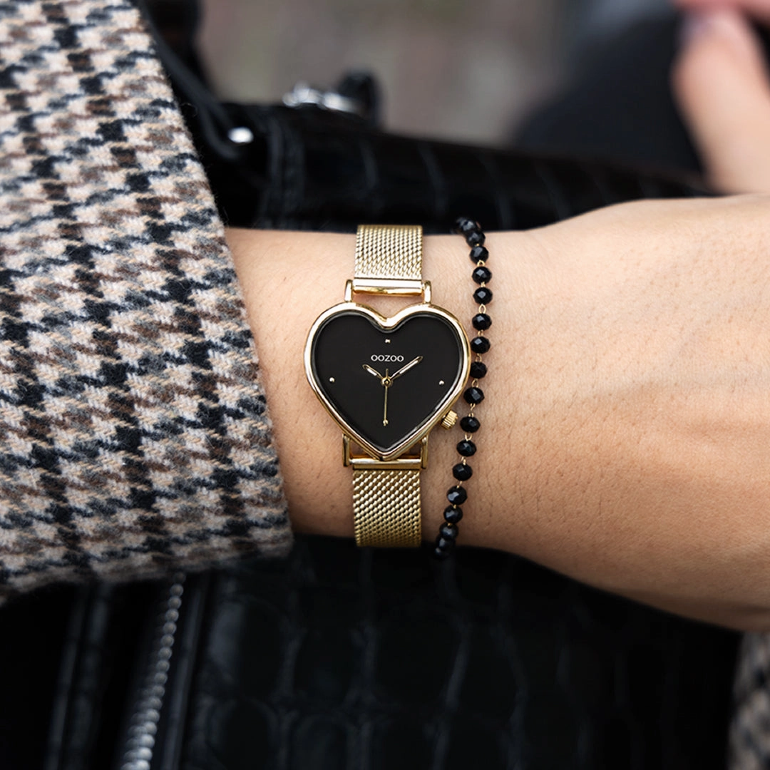 Gold coloured OOZOO watch with metal mesh bracelet - C11417