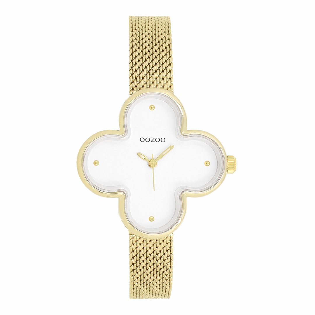 Gold coloured OOZOO watch with metal mesh bracelet - C11527