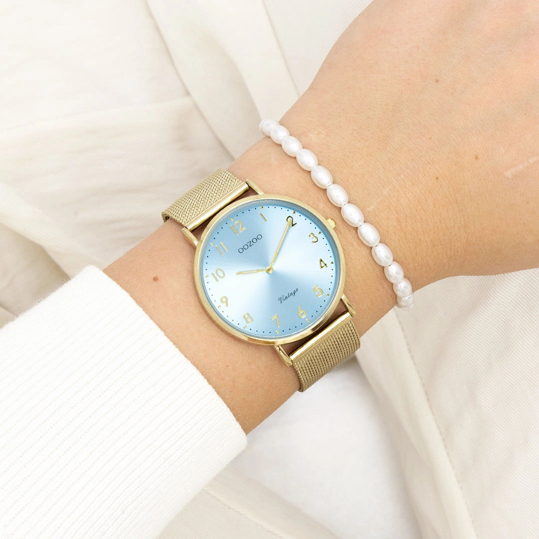 Gold coloured OOZOO watch with metal mesh bracelet - C20343