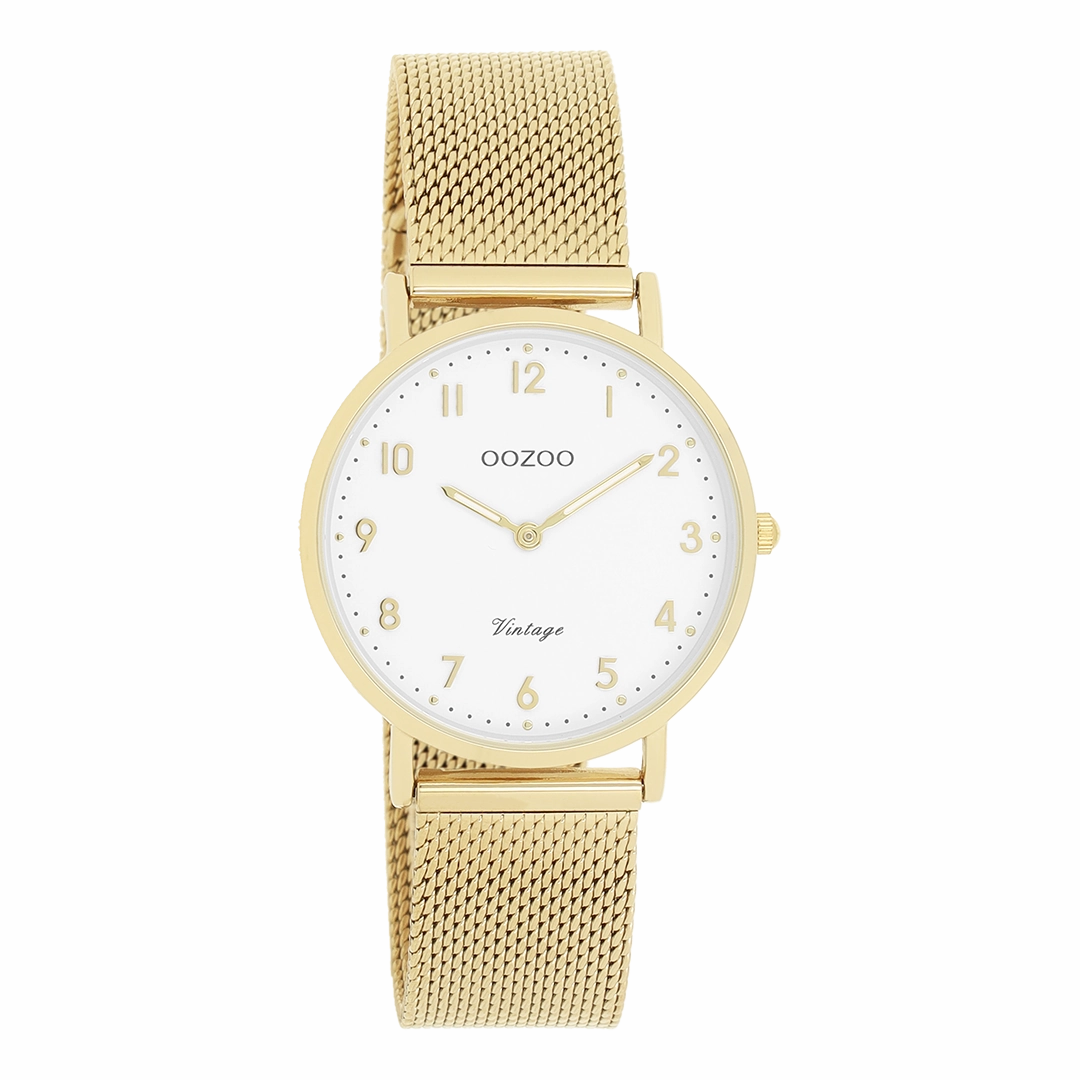 Gold coloured OOZOO watch with metal mesh bracelet - C20347