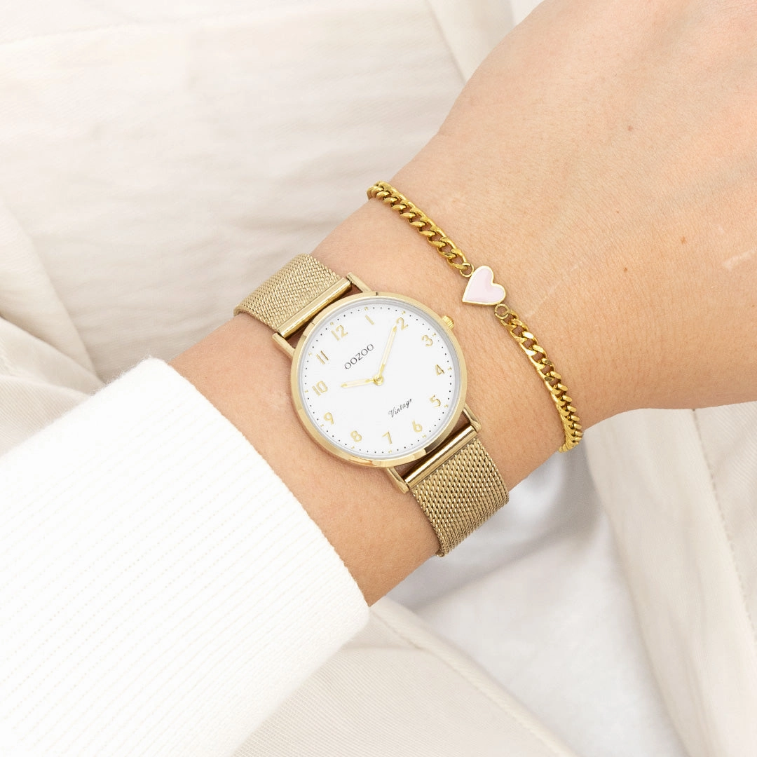 Gold coloured OOZOO watch with metal mesh bracelet - C20347