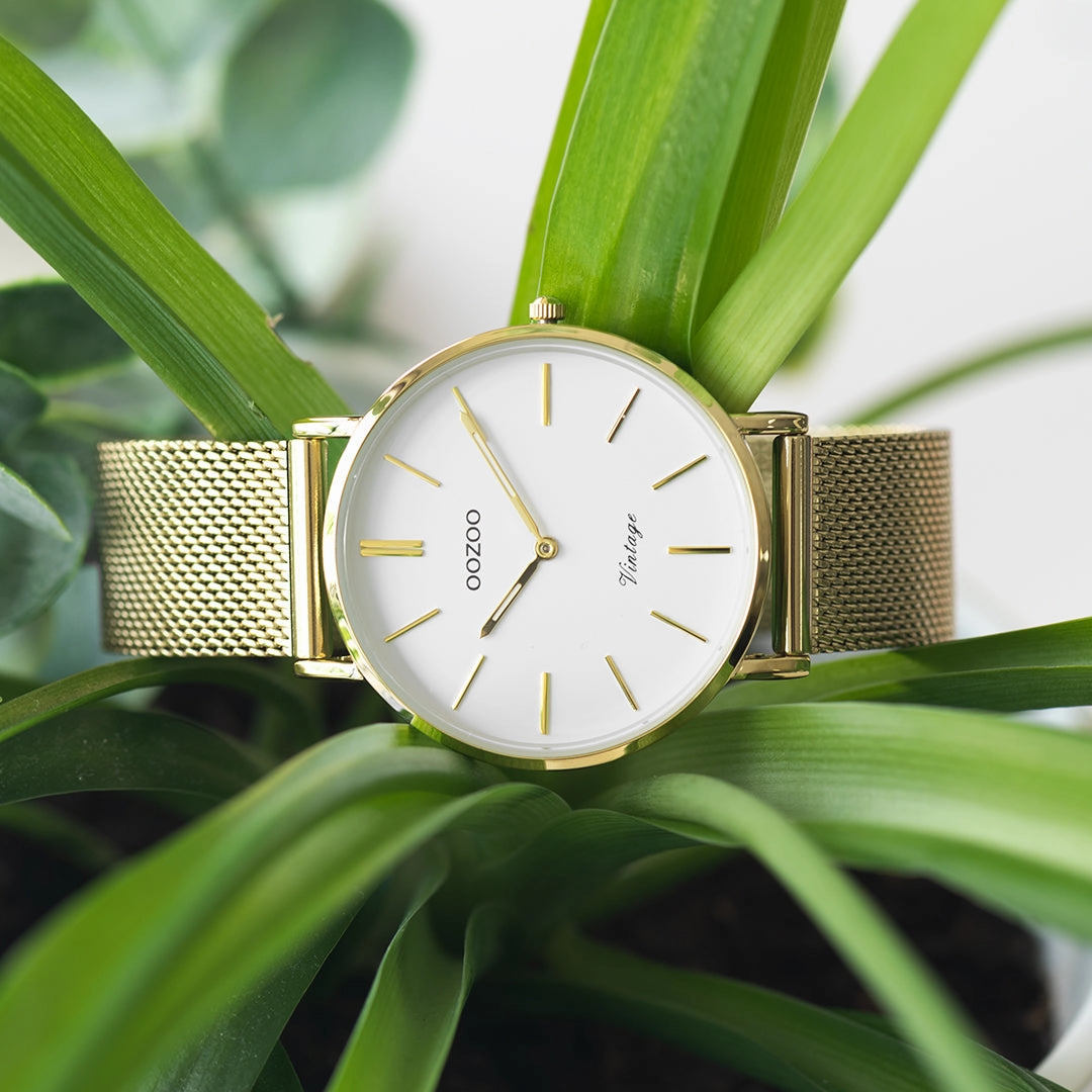 Gold coloured OOZOO watch with metal mesh bracelet - C9910