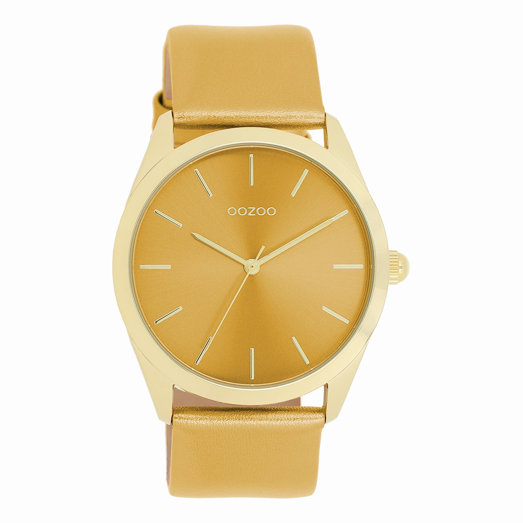 Gold coloured OOZOO watch with ocher yellow leather strap - C11332