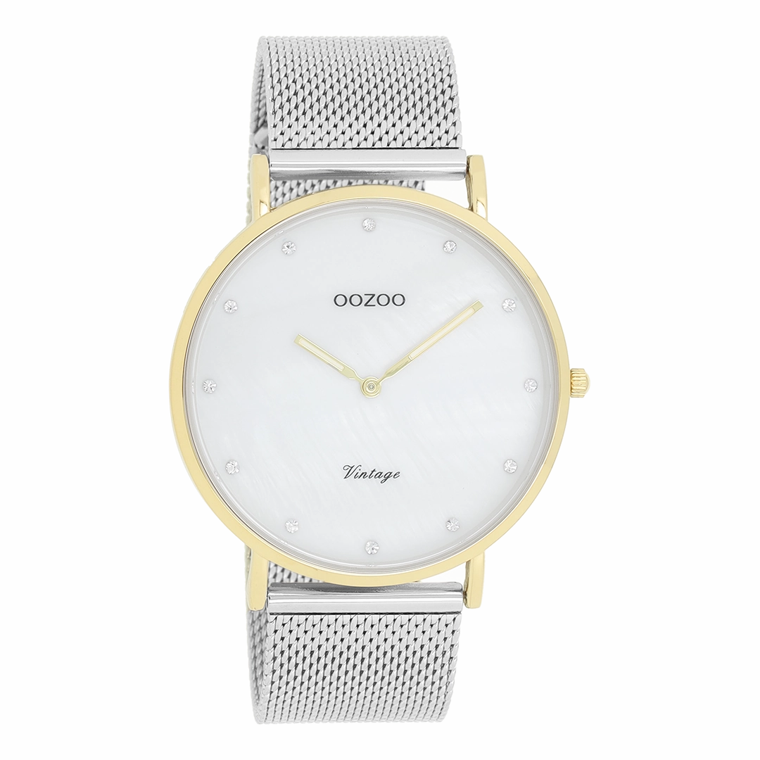Gold coloured OOZOO watch with silver coloured metal mesh bracelet - C20115