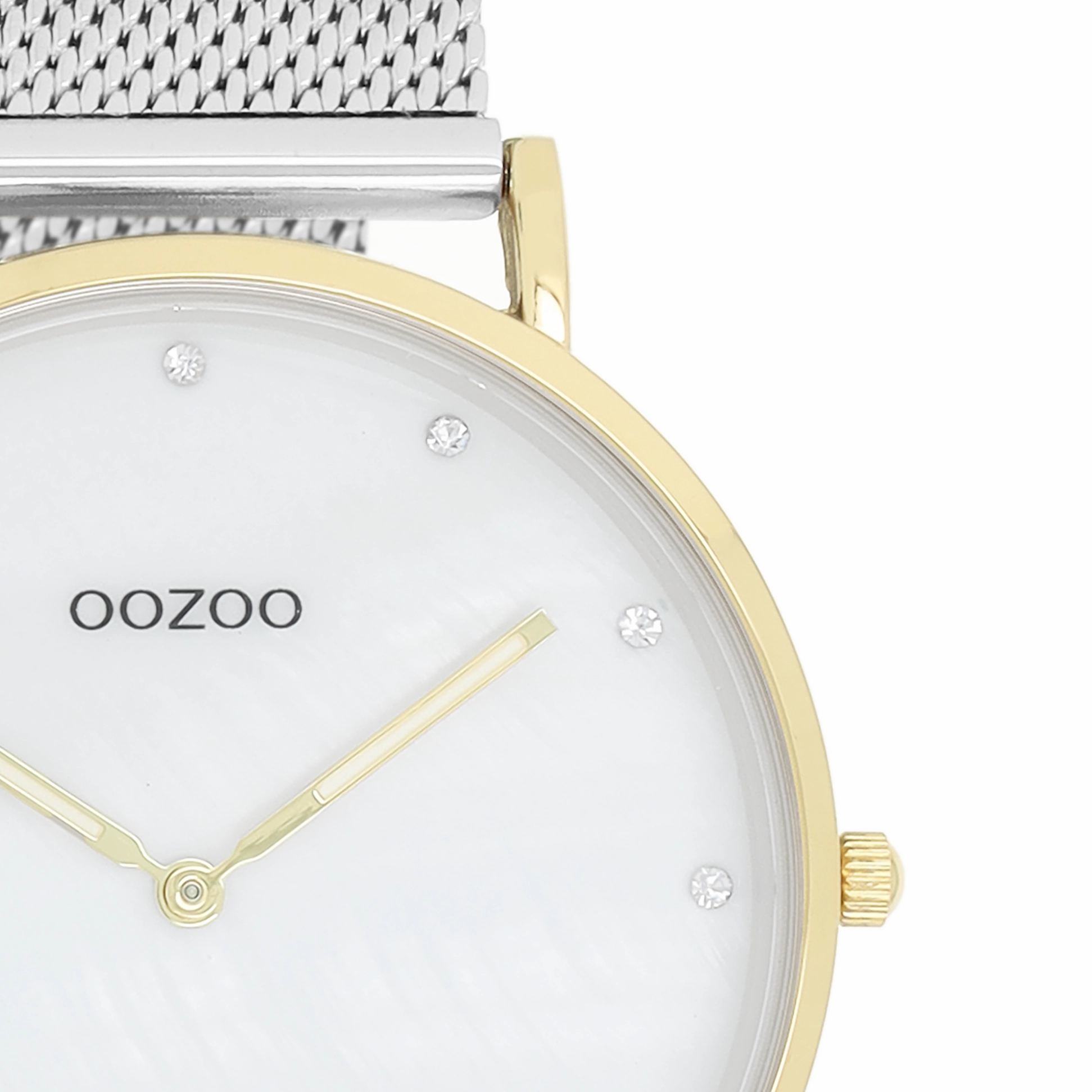 Gold coloured OOZOO watch with silver coloured metal mesh bracelet - C20115