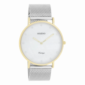 Gold coloured OOZOO watch with silver coloured metal mesh bracelet - C20115