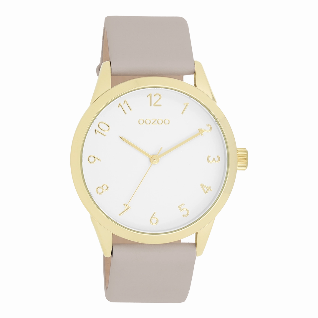 Gold coloured OOZOO watch with taupe leather strap - C11327