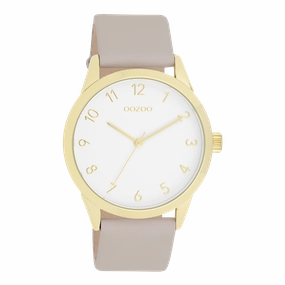 Gold coloured OOZOO watch with taupe leather strap - C11327