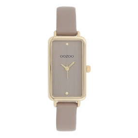 Gold coloured OOZOO watch with taupe leather strap - C11531