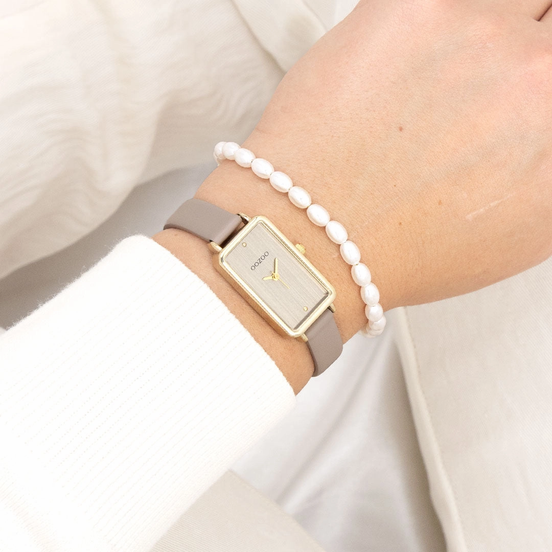 Gold coloured OOZOO watch with taupe leather strap - C11531