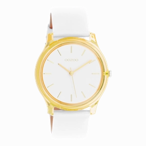 Gold coloured OOZOO watch with white leather strap - C11136