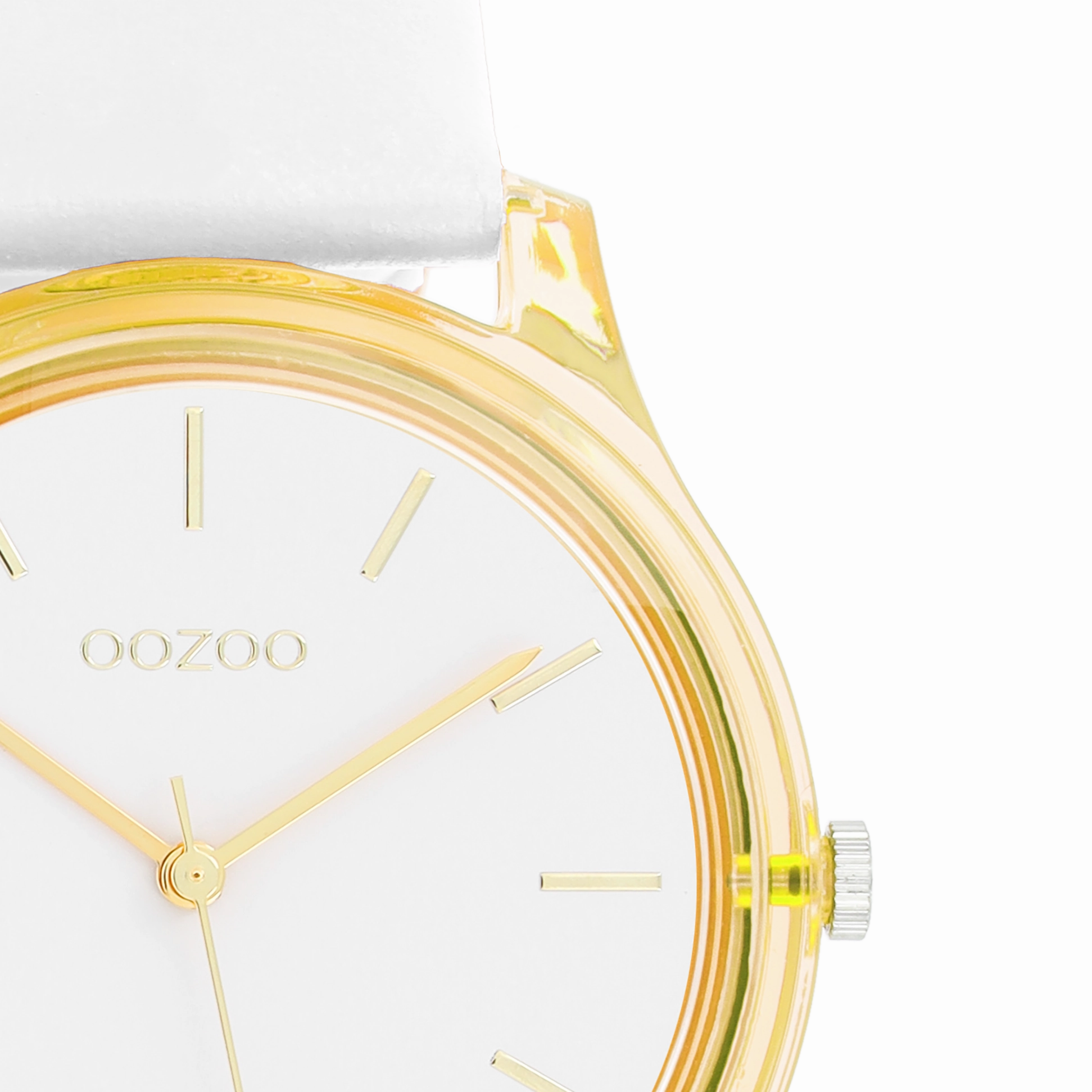 Gold coloured OOZOO watch with white leather strap - C11136