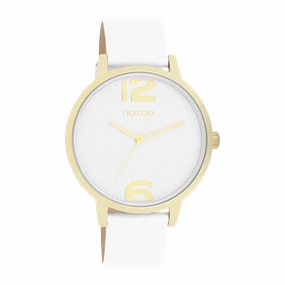 Gold coloured OOZOO watch with white leather strap - C11340