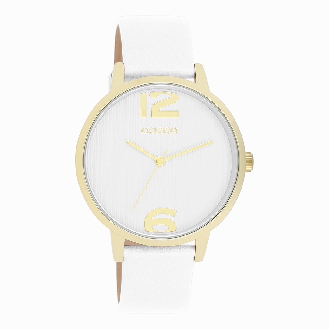 Gold coloured OOZOO watch with white leather strap - C11340