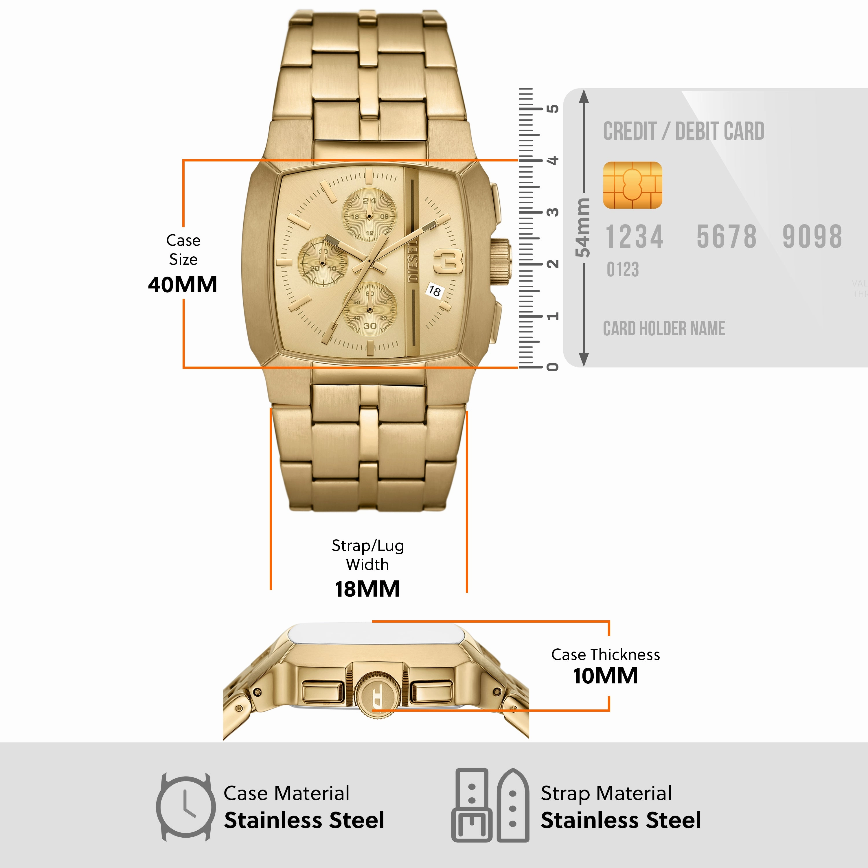 Gold-Tone Diesel Cliffhanger Stainless Steel Chronograph Watch DZ4639