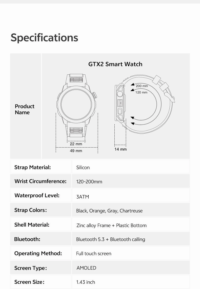 GTX2 Outdoor GPS smart watch with Compass Waterproof Smartwatch
