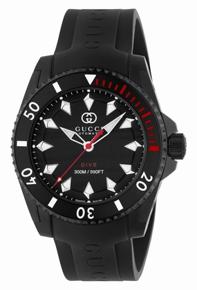 Gucci Dive Automatic Black PVD Black Dial Black Rubber Strap Divers Mens Watch YA136361