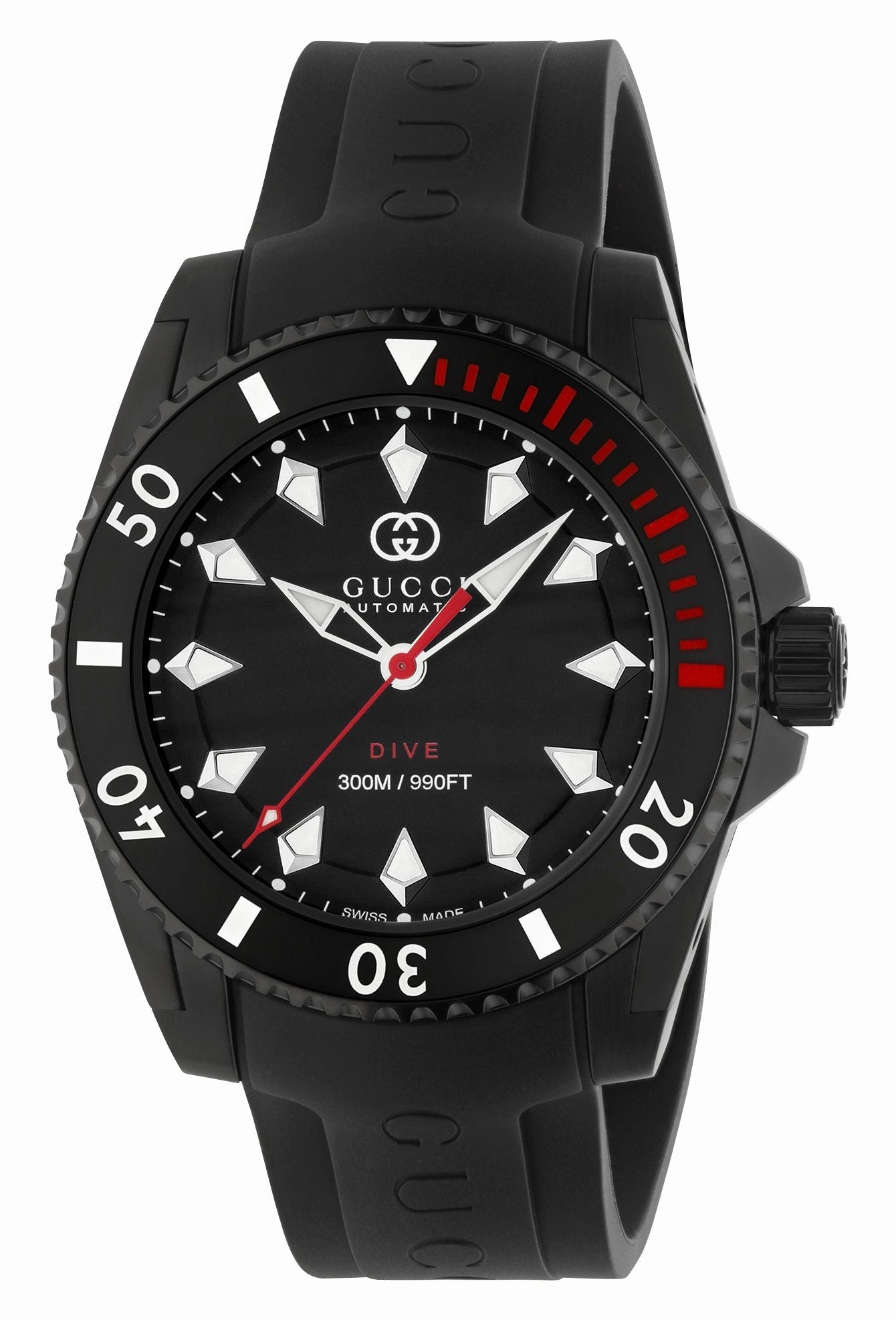 Gucci Dive Automatic Black PVD Black Dial Black Rubber Strap Divers Mens Watch YA136361