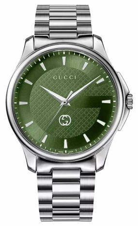 Gucci G-Timeless Stainless Steel Green Dial Quartz Mens Watch YA126369