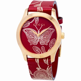 Gucci Women's Watch - G-Timeless Quartz SS Case Red Dial Leather Strap | YA1264054