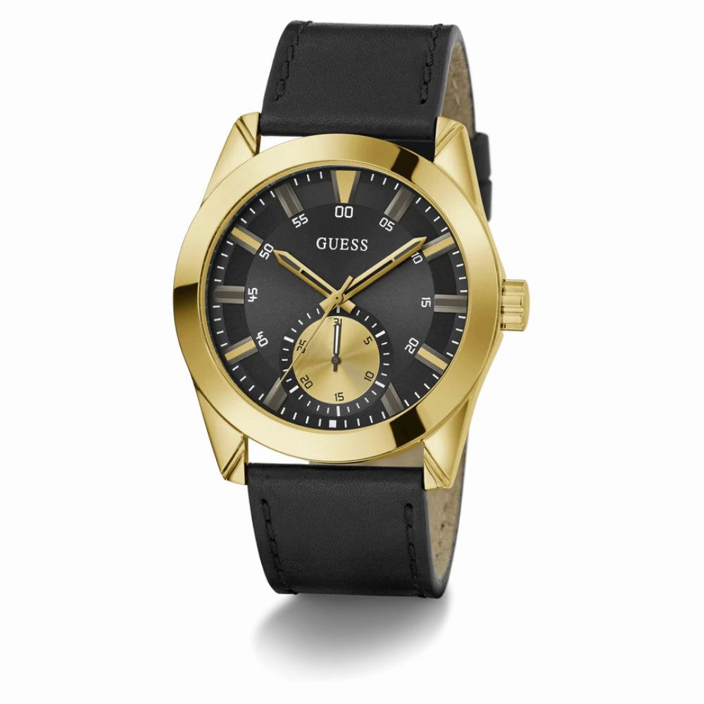 Guess Analog Black Leather Strap Men Watch GW0793 Series