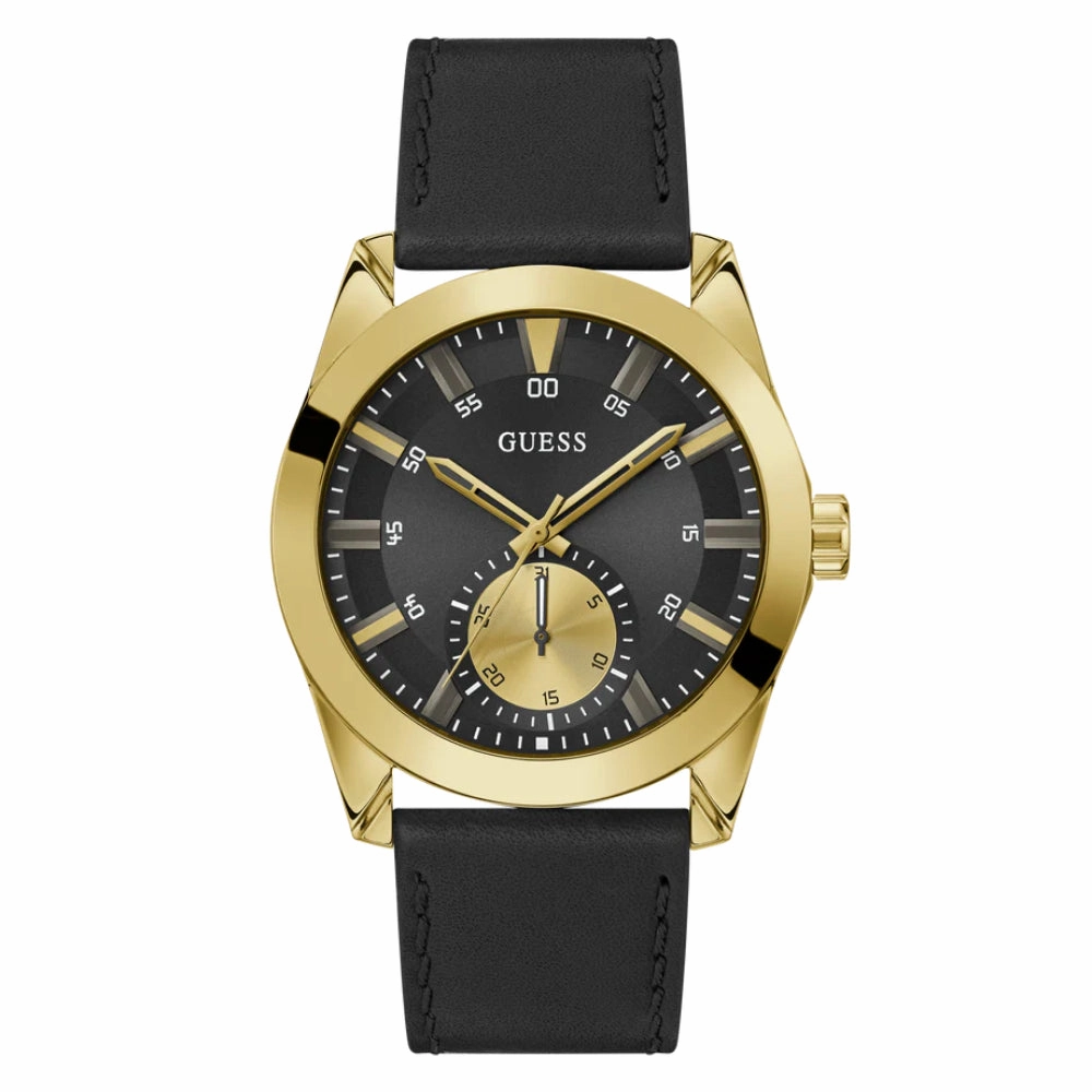 Guess Analog Black Leather Strap Men Watch GW0793 Series