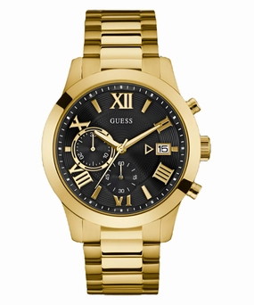 Guess Atlas Black Dial Gold Tone Watch W0668G8