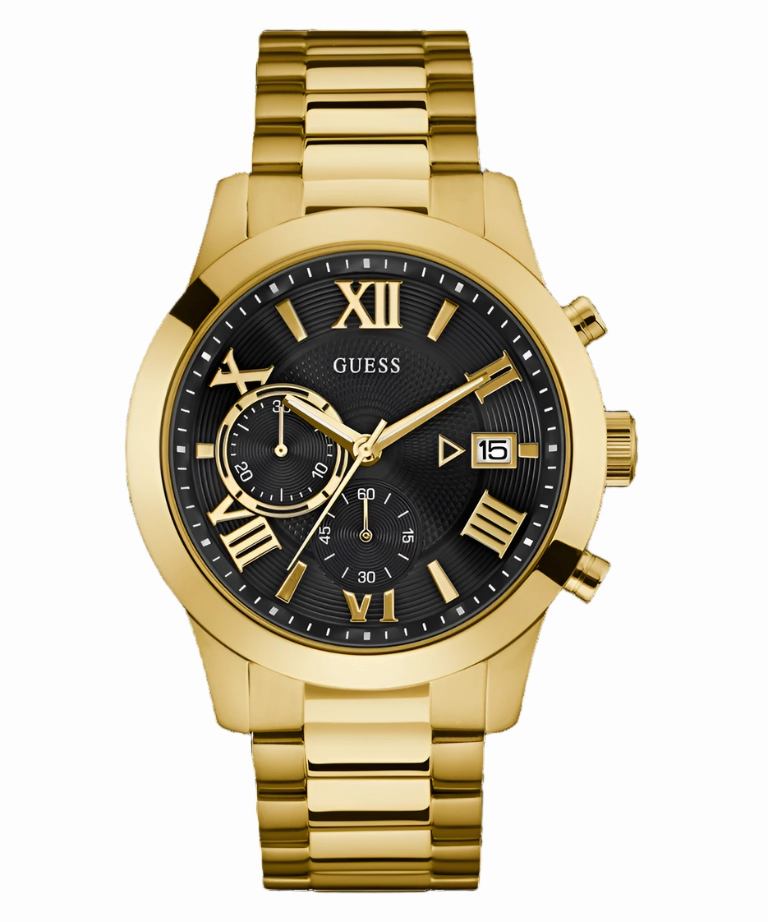 Guess Atlas Black Dial Gold Tone Watch W0668G8